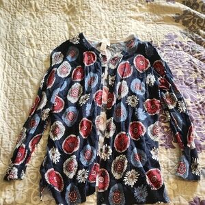 LOFT Navy and Red Floral Cardigan